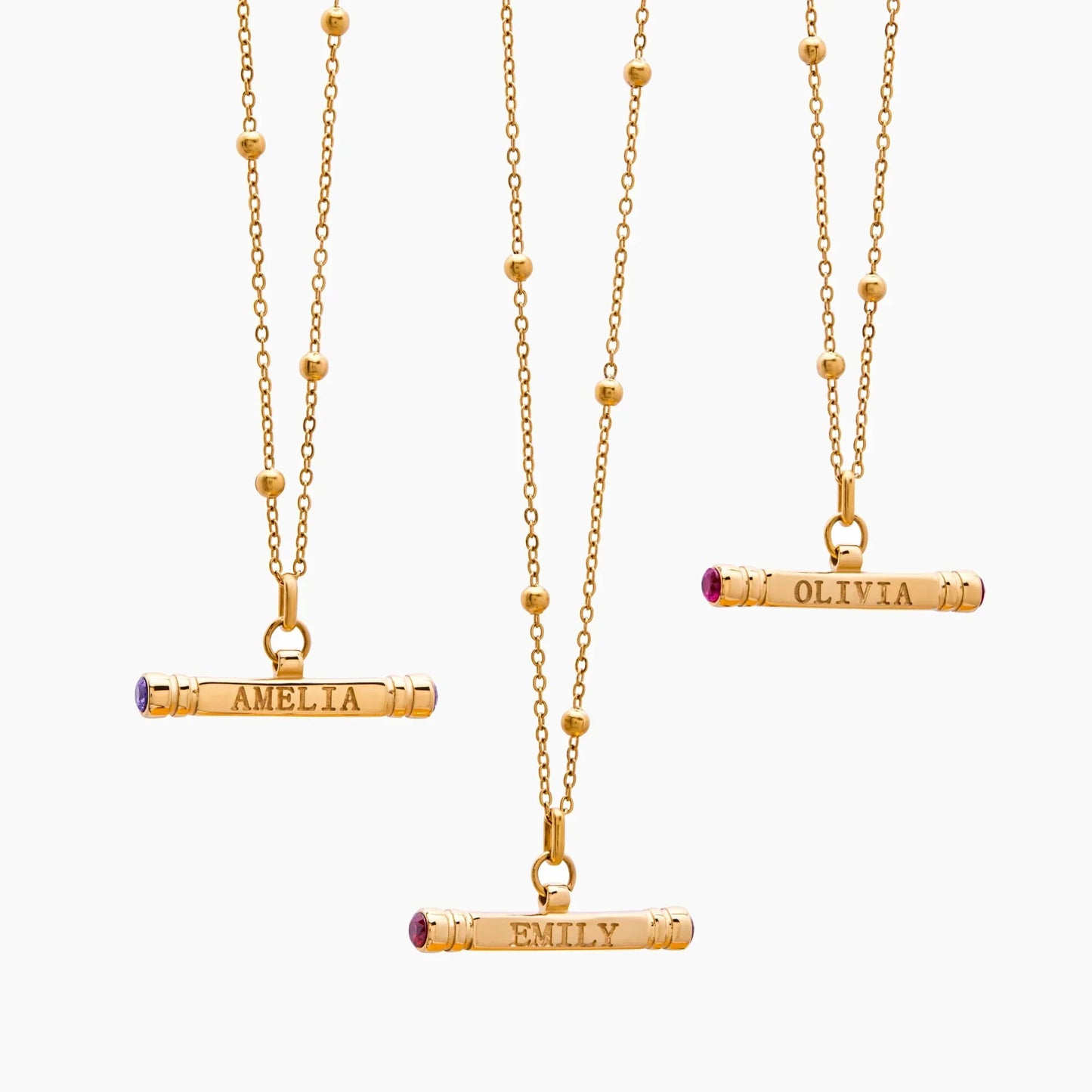 Custom Name & Birthstone T-Bar Necklace